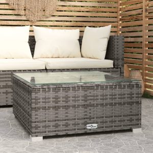 Garden Coffee Table 60x60x30 cm Poly Rattan and Glass – Grey
