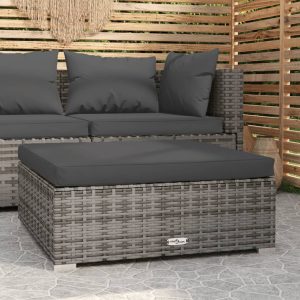 Garden Footrest with Cushion 70x70x30 cm Poly Rattan – Grey and Anthracite