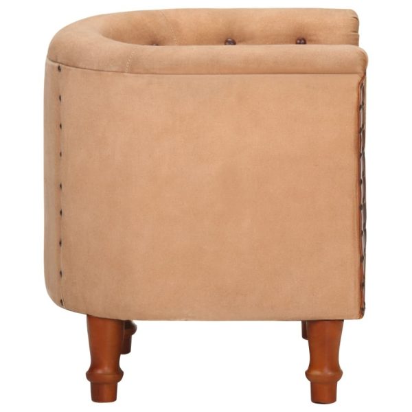 Tub Chair Real Leather and Solid Mango Wood – Brown