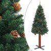 Slim Christmas Tree with Real Wood and Cones Green PVC – 150×66 cm, With cones