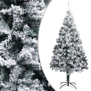 Artificial Christmas Tree with Flocked Snow Green PVC – 180×115 cm