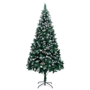 Artificial Christmas Tree with Pine Cones and White Snow – 240×130 cm