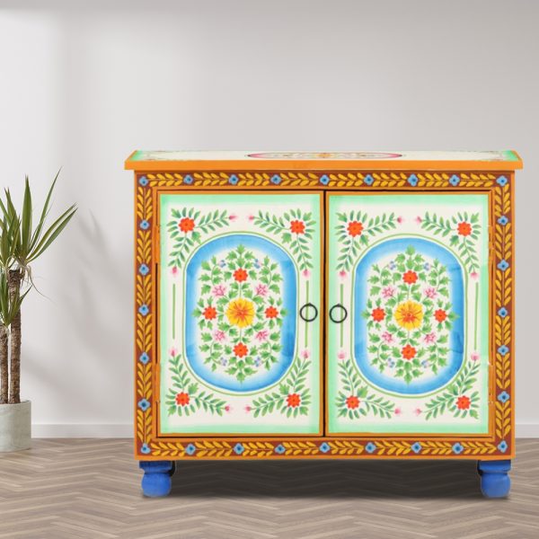 Hand Painted Sideboard 70x35x60 cm Solid Mango Wood