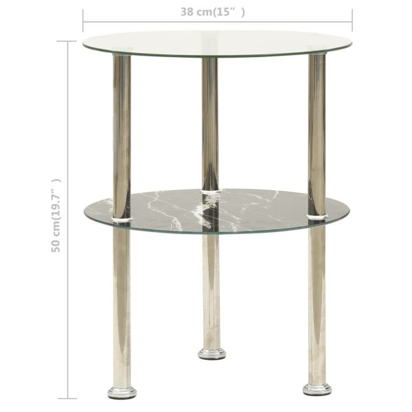 Tredegar 2-Tier Side Table Transparent 38x38x50 cm Tempered Glass – Transparent and Black Marble, Round