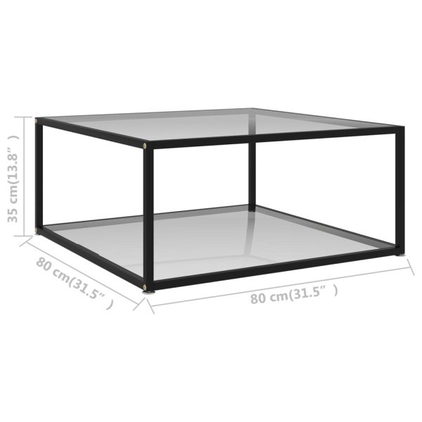 Coffee Table Transparent Tempered Glass – 80x80x35 cm, Transparent