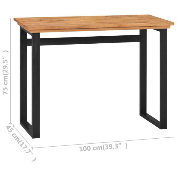 Desk Solid Teak Wood – 100x45x75 cm, Black