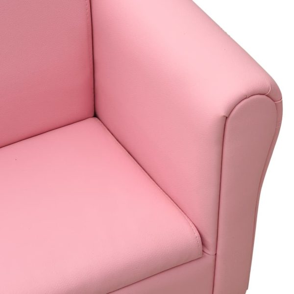 Children Sofa with Stool Faux Leather – Pink