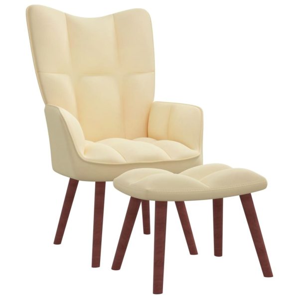 Relaxing Chair with a Stool Velvet – White