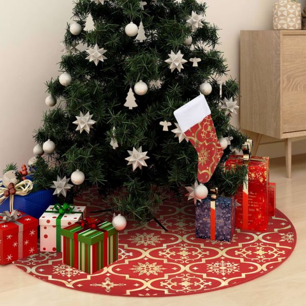 Luxury Christmas Tree Skirt with Sock Red Fabric