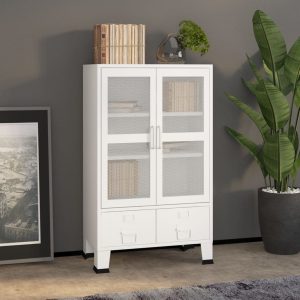 Industrial Storage Cabinet 70x40x115 cm Metal – White