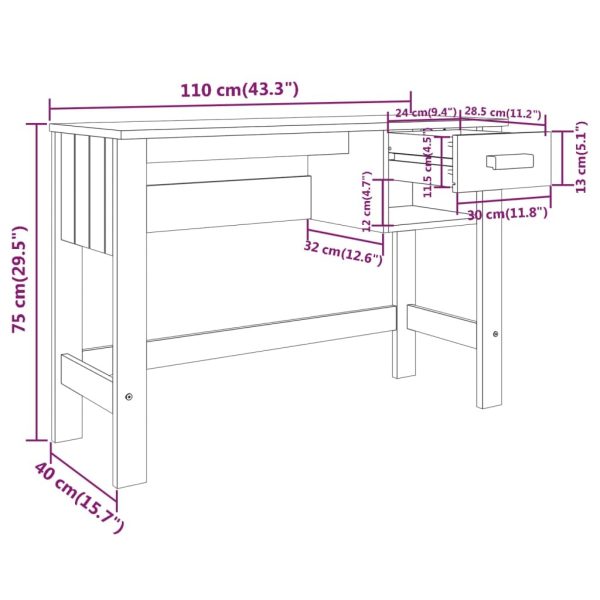 Desk 110x40x75 cm Solid Wood Pine – White