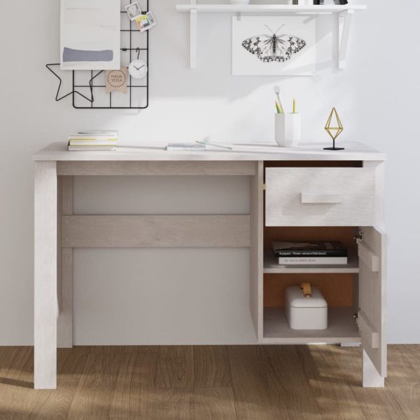Desk 113x50x75 cm Solid Wood Pine – White