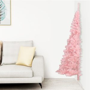 Artificial Half Christmas Tree with Stand PVC – 210×120 cm, Pink