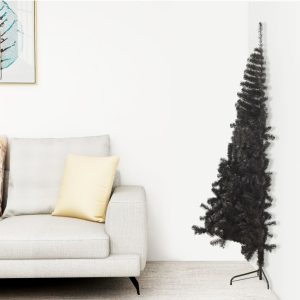 Artificial Half Christmas Tree with Stand PVC – 150×95 cm, Black