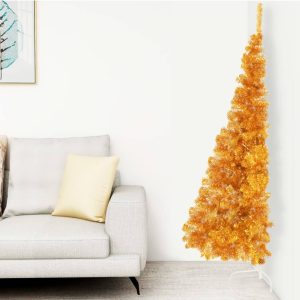 Artificial Half Christmas Tree with Stand PVC – 180×115 cm, Gold