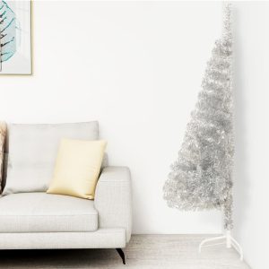 Artificial Half Christmas Tree with Stand PVC – 120×68 cm, Silver