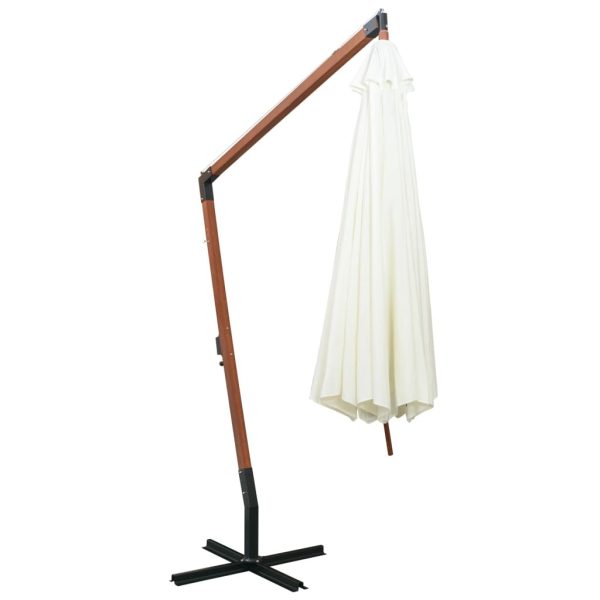Hanging Parasol 350 cm Wooden Pole – White
