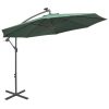 Hanging Parasol with LED Lighting Metal Pole – 300 cm, Green