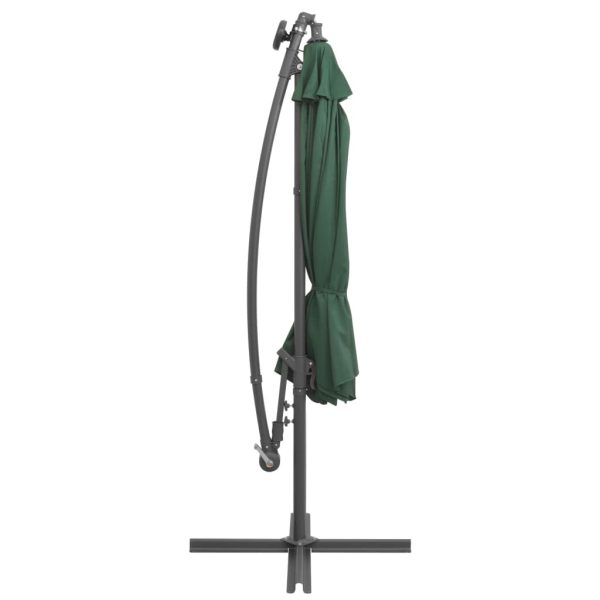 Hanging Parasol with LED Lighting Metal Pole – 300 cm, Green