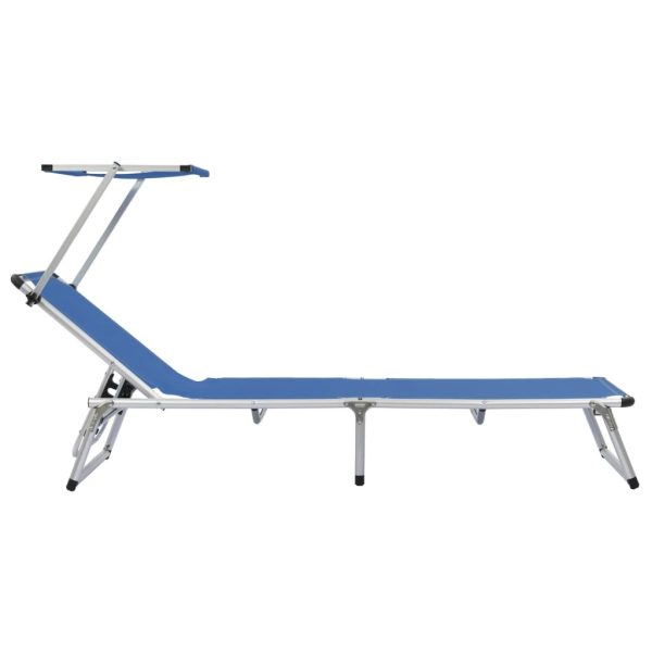 Folding Sun Lounger with Roof Aluminium and Textilene – Blue