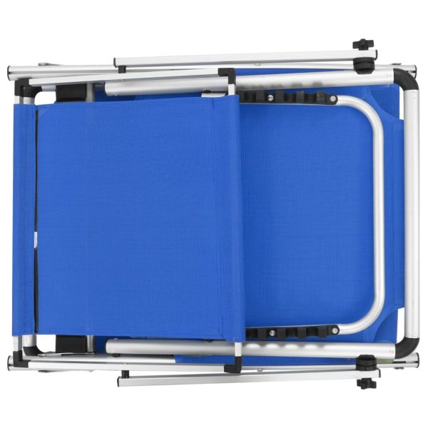 Folding Sun Lounger with Roof Aluminium and Textilene – Blue