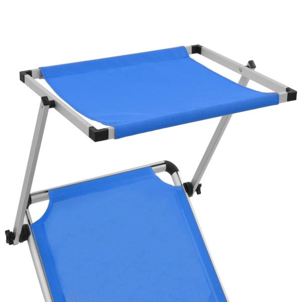 Folding Sun Lounger with Roof Aluminium and Textilene – Blue