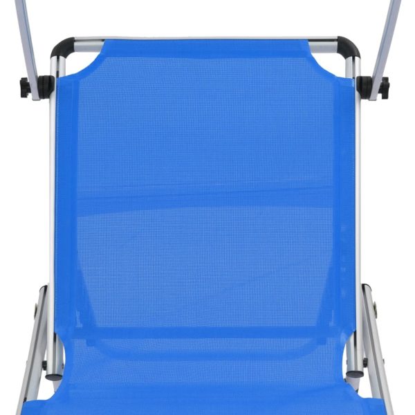 Folding Sun Lounger with Roof Aluminium and Textilene – Blue