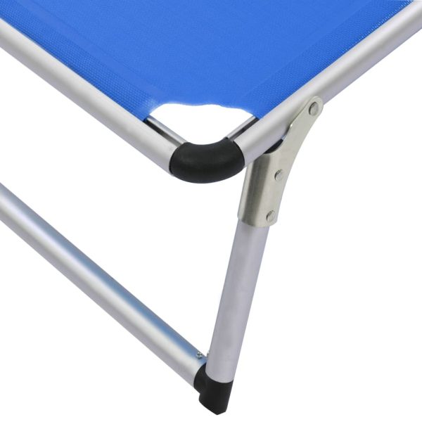 Folding Sun Lounger with Roof Aluminium and Textilene – Blue