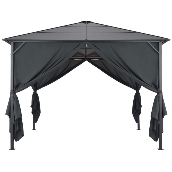 Gazebo with Curtain Aluminium Black – 3×3 m