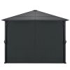 Gazebo with Curtain Aluminium Black – 3×3 m