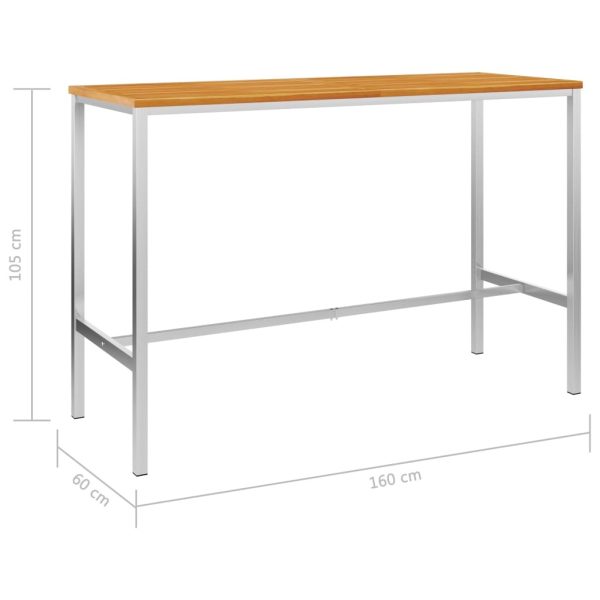 Bar Table 160x60x105 cm Solid Acacia Wood and Stainless Steel