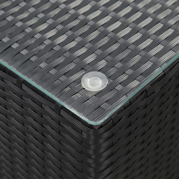 Cornelius Side Table with Glass Top 35x35x52 cm Poly Rattan – Black, 1
