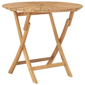 Folding Garden Table Solid Teak Wood – Round, 85×75 cm