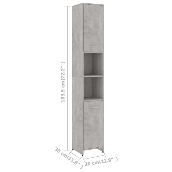 Bathroom Cabinet 30x30x183.5 cm Engineered Wood – Concrete Grey, With Handle