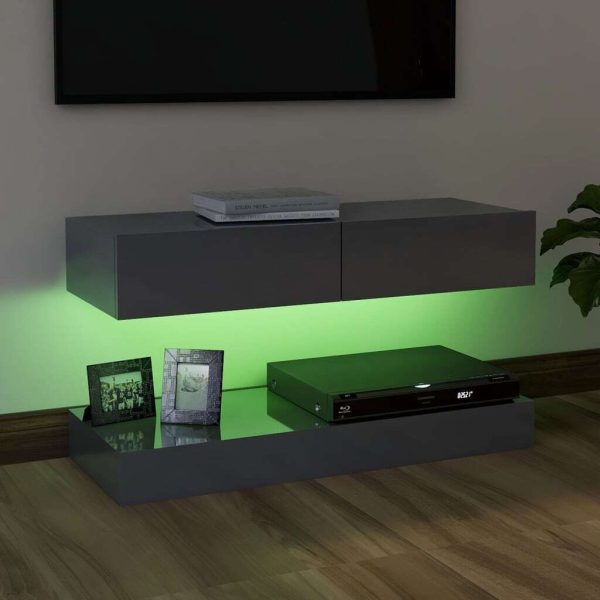 Budeaux TV Cabinet with LED Lights 90×35 cm – High Gloss Grey
