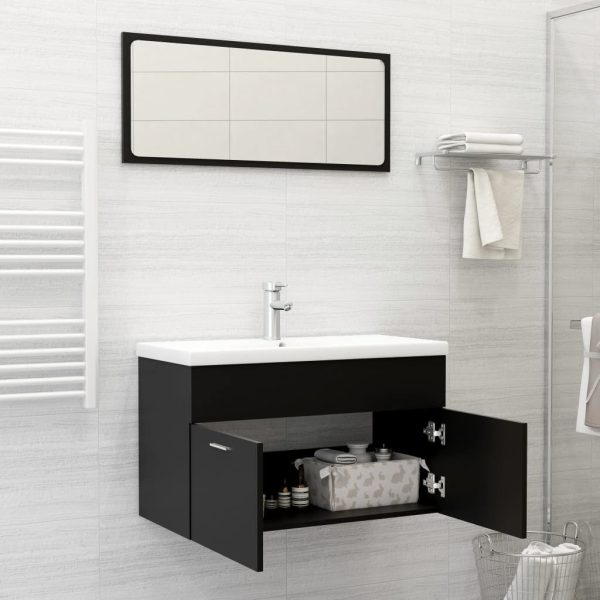 2 Piece Bathroom Furniture Set Engineered Wood – Black