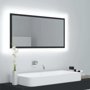 LED Bathroom Mirror 90×8.5×37 cm Engineered Wood – Grey