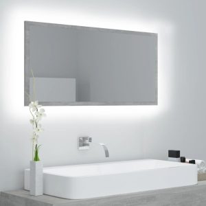 LED Bathroom Mirror 90×8.5×37 cm Engineered Wood – Concrete Grey