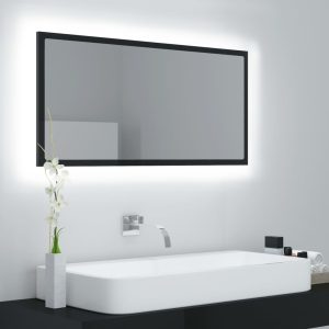 LED Bathroom Mirror 90×8.5×37 cm Engineered Wood – High Gloss White