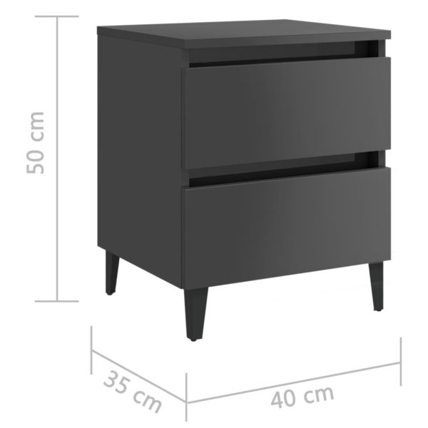 Rohnert Bed Cabinet 40x35x50 cm Engineered Wood – High Gloss Grey, 1