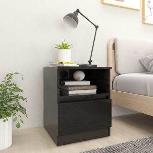 Tidworth Bed Cabinet 40x40x50 cm Engineered Wood – High Gloss Black, 1