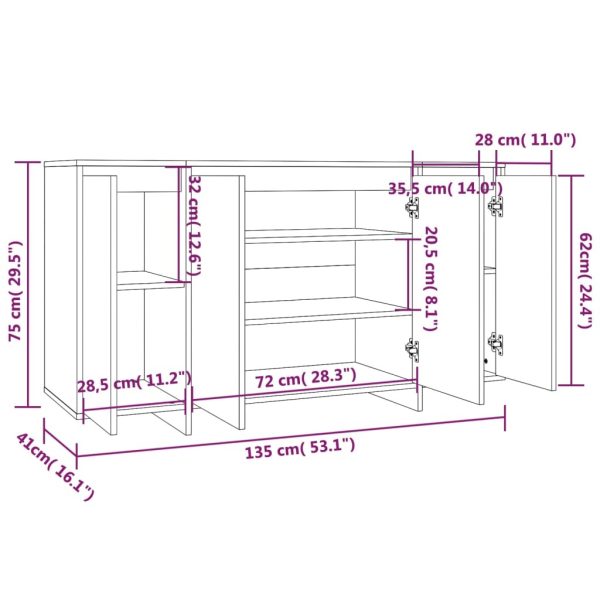 Sideboard 135x41x75 cm Engineered Wood – White