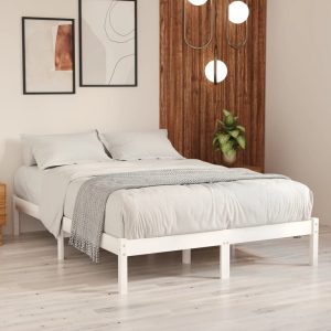 Bed Frame Solid Wood – QUEEN, White