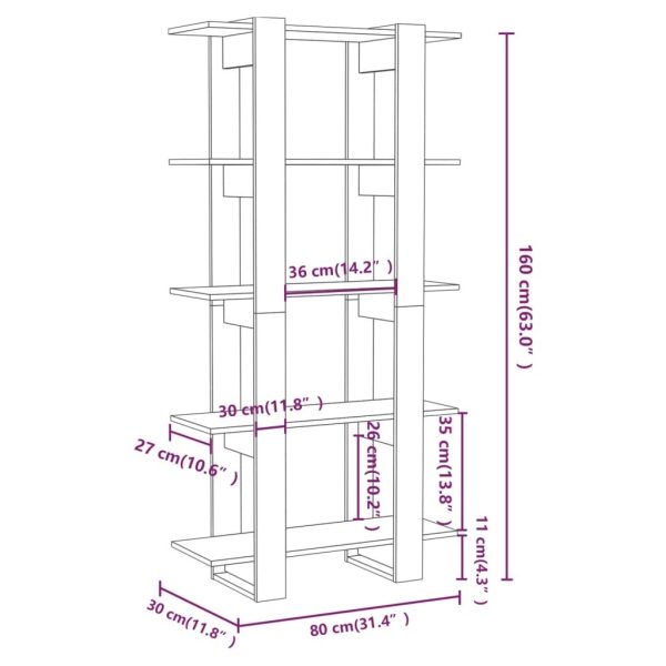 Cicero Book Cabinet/Room Divider 80x30x160 cm Engineered Wood – Black