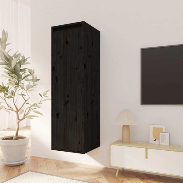 Wall Cabinet 30x30x100 cm Solid Wood Pine – Black, 1