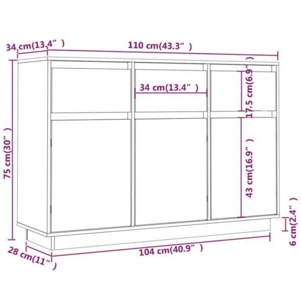 Sideboard 110x34x75 cm Solid Wood Pine – Brown