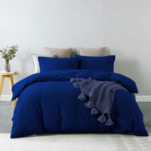 Royal Comfort Vintage Washed 100 % Cotton Quilt Cover Set – DOUBLE, Royal Blue