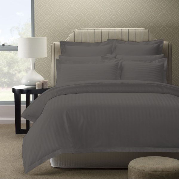 Royal Comfort 1200 Thread count Damask Stripe Cotton Blend Quilt Cover Sets – QUEEN, Charcoal