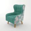 Armchair High back Lounge Accent Chair Designer Printed Fabric with Wooden Leg