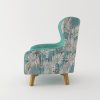 Armchair High back Lounge Accent Chair Designer Printed Fabric with Wooden Leg